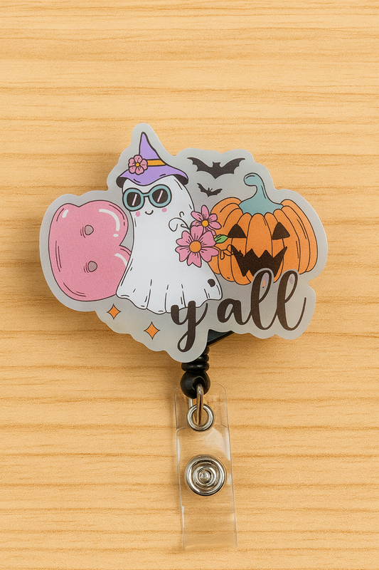 Boo Y’all Ghost & Pumpkin Halloween Badge Reel
