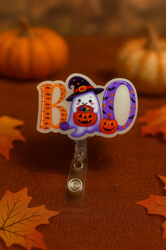 BOO Ghost Halloween Badge Reel