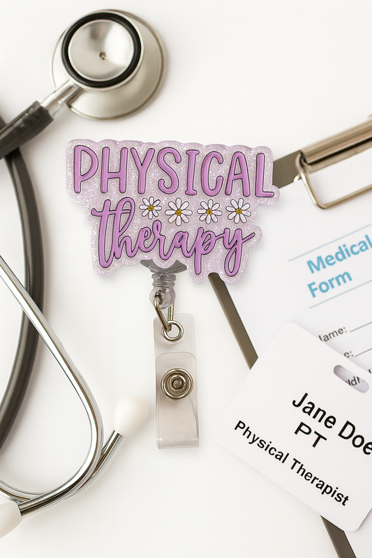 Physical Therapy Floral Badge Reel