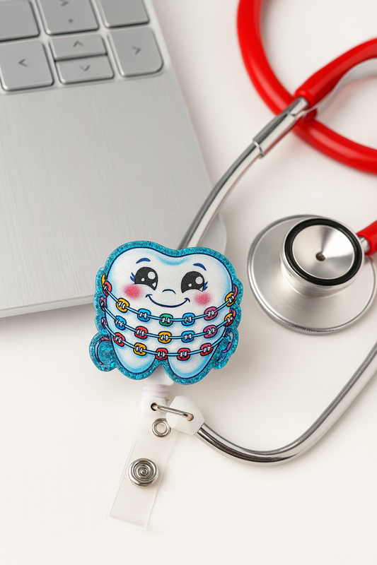 Tooth with Braces Badge Reel