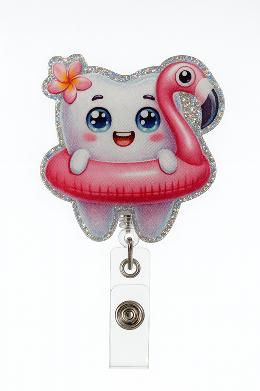 Tooth Flamingo Badge Reel