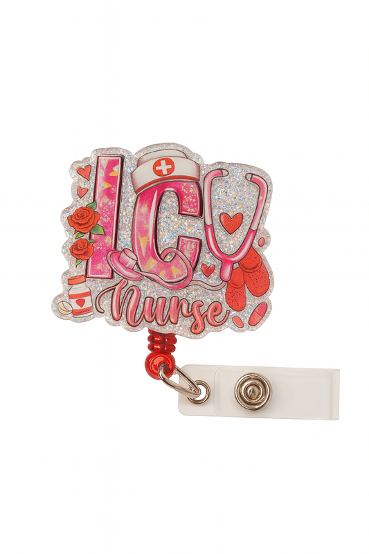 ICU Nurse Glitter Badge Reel