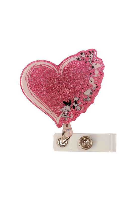 Pink Glitter Heart Badge Reel